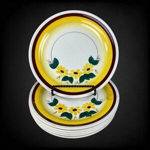 6 Vernonware Vernon Kilns Brown Eyed Susan Salad Plates Metlox 1940s 50s